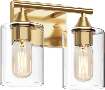 Gold Vanity Lights ,2-Light Bathroom Light Fixtures,Brushed Brass Gold Wall Sconce Lighting,Modern Wall Lamp for