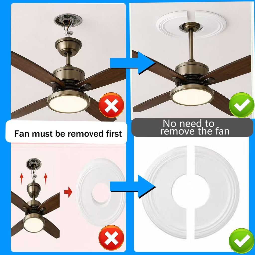 12 Inch Split Ceiling Medallion for Light Fixtures & Ceiling Fans - Decorative PU Round Base Cover Plate for Ceiling