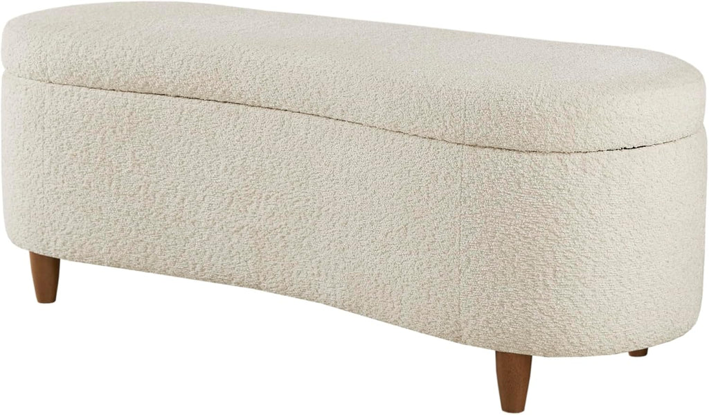 Boucle-Style Curved Storage Accent Bench