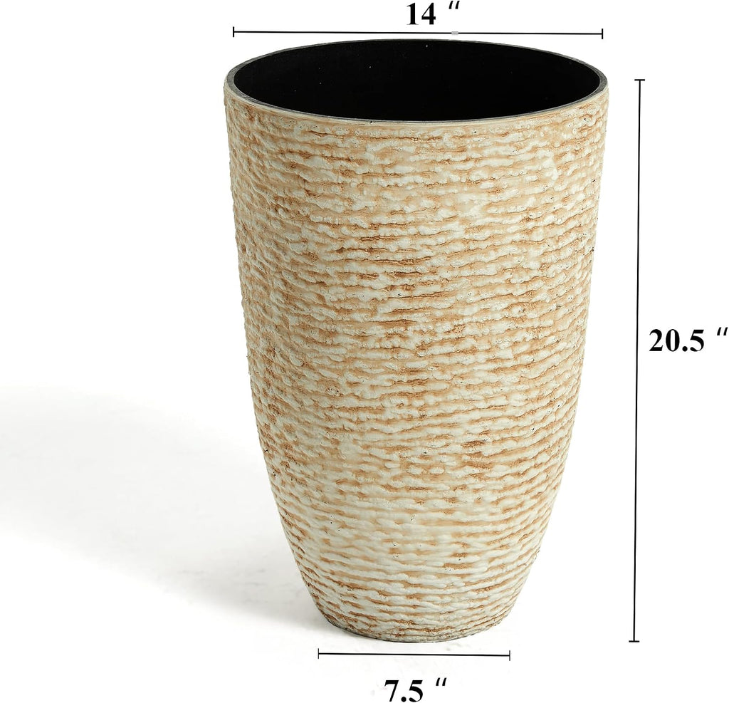 9 Gallon Tall Round Planters Set of 2-14" Dia x 21" H Stone Finish Flower Pots Indoor Decorative Container Garden