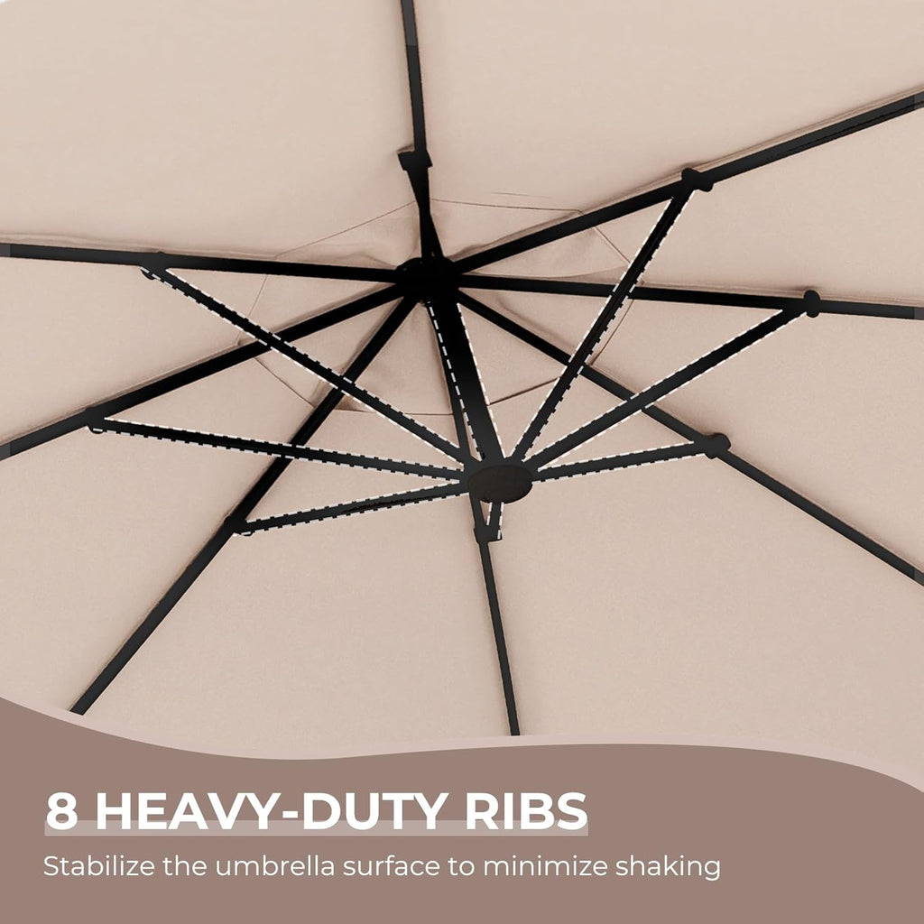 11FT Cantilever Umbrella with Base Outdoor Large Round Aluminum Offset Umbrella (Champagne, 11 FT)