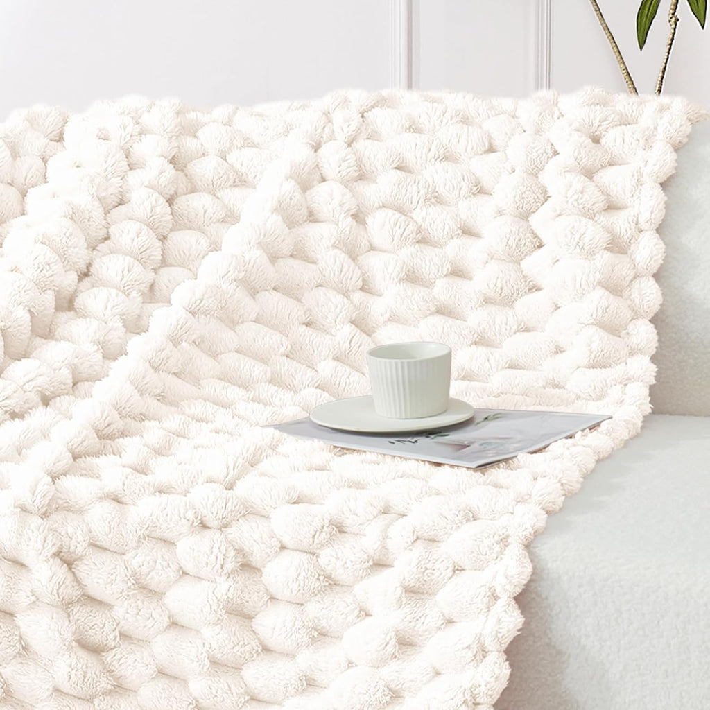 Fleece Throw Blanket, Luxury Super Soft Lightweight Summer Blanket, 3D Jacquard Cozy Fluffy Plush Decorative Sofa
