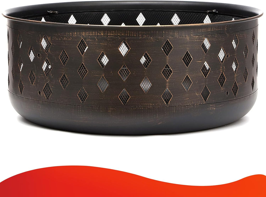 36 Inch Fire Pits for Outside Large Outdoor Wood Burning Crossweave firepit Heavy Duty Steel Bronze Bonfire Pit for Patio Backyard Garden with BBQ - Image 5