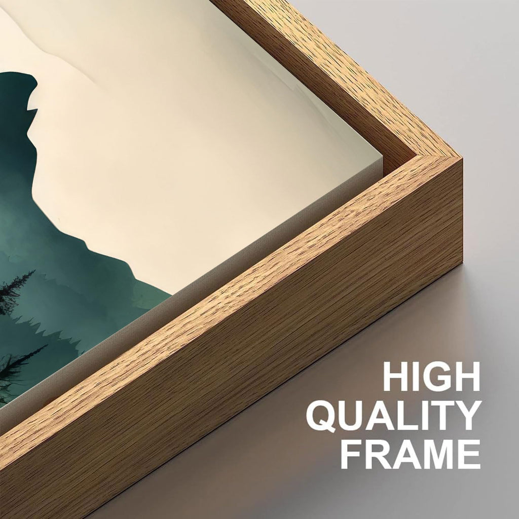 Framed Mountain Wall Art Set of 3 Sage Green Forest Canvas Prints Nature Landscape Watercolor Pictures Wall Decor