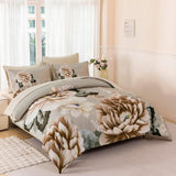 Comforter Set Full Khaki Floral Bedding Set 7 Pieces Flower Bed Set with Sheets Reversible Large Peony Printed On