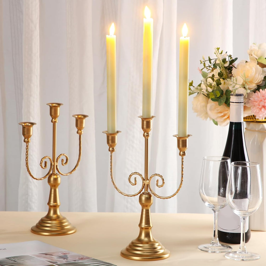 6 Pcs Gold Candelabra Candle Stand Metal Candlestick Holder 3 Arm 12 Wedding Candlestick Holder for Theme Party Table