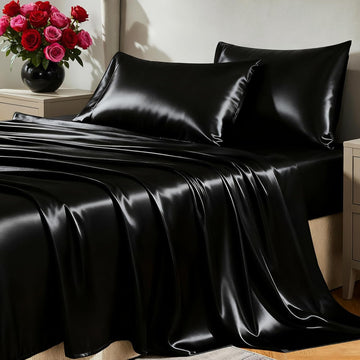 Satin Sheets Bed Set - Silky Soft Bedding Similar to Silk, 4 Piece Sheet Set for Hair and Skin, Deep Pocket