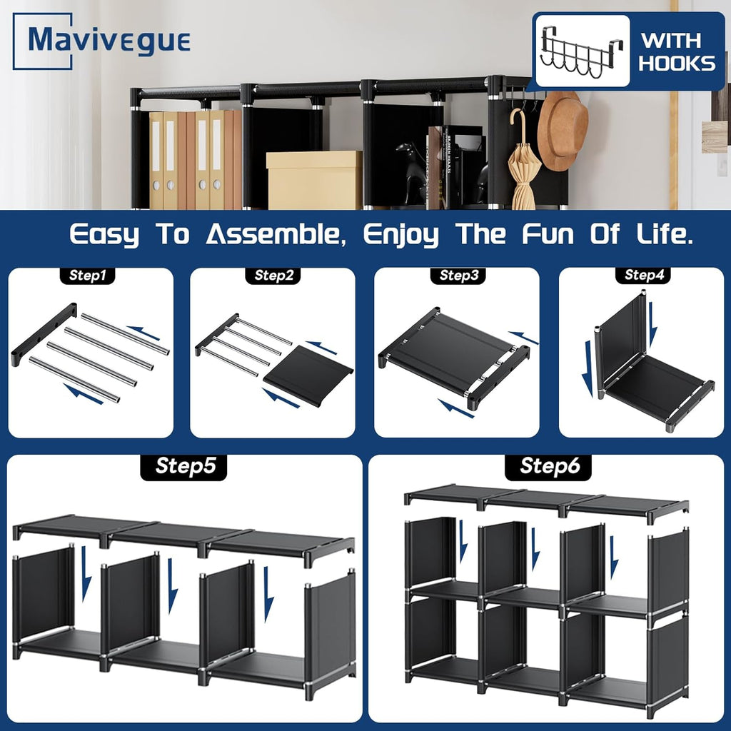 Bookcase, 18-Cube Extra Large Book Shelf, DIY Cube Storage Organizer - Black