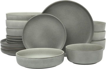Pasco 16 Piece (Service for 4) Plates and Bowls Double Bowl Reactive Glaze Dishes Stoneware Ceramic Dinnerware Set