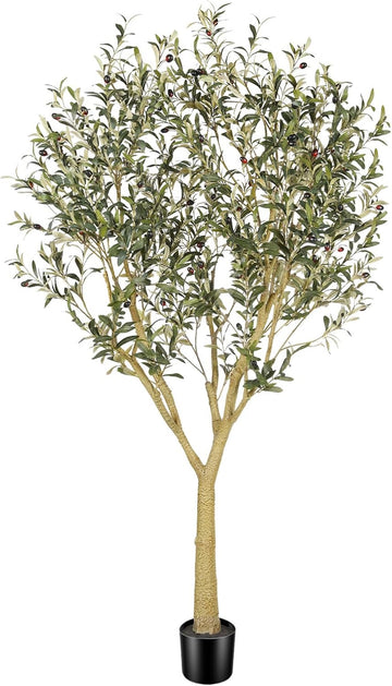 7ft Artificial Olive Tree with Natural Wood Trunk - Tall Indoor Floor Tree , and Office Decor