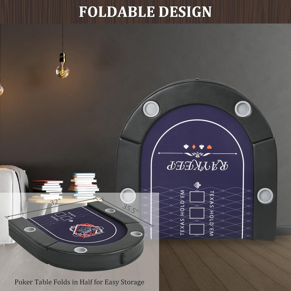 71 Inch Poker Table Foldable, 8 Player Folding Poker Tables w/Collapsible Legs, Casino Grade Felt, Padded Rails and Cup Holders, Portable Poker Table for Texas Holdem Poker and Blackjack