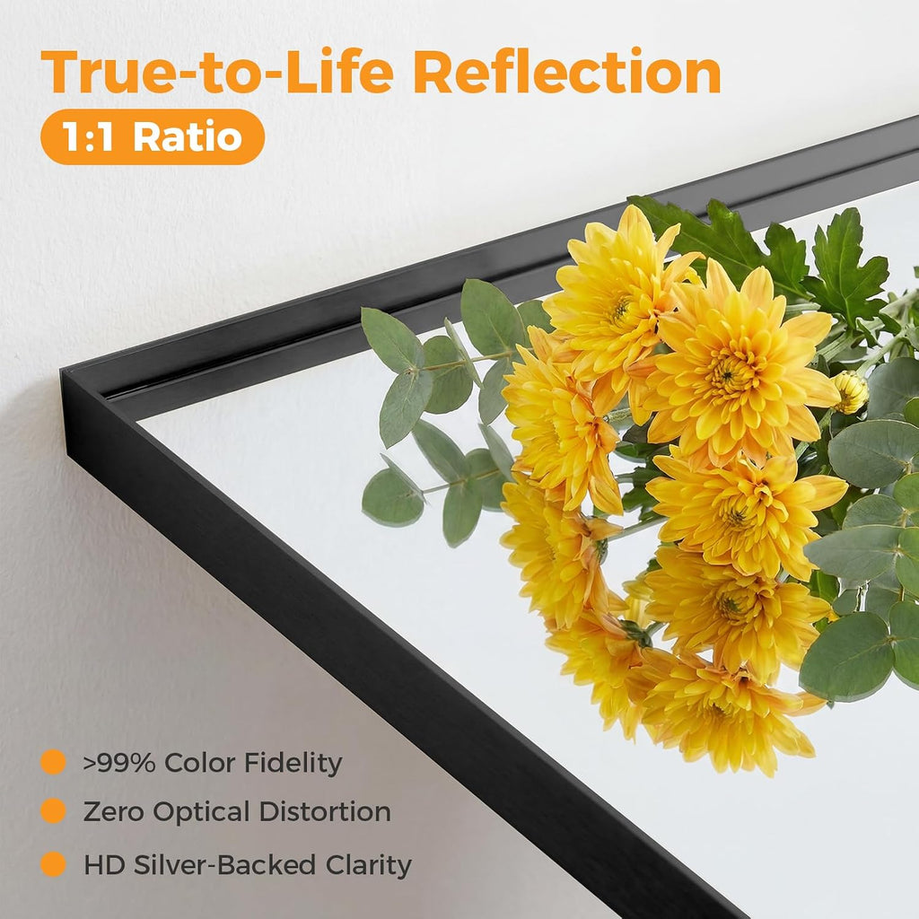 24x40 Wall Mirror, Bathroom Mirrors for Over Sink, Black, Matte Metal Framed Vanity Mirror with Tempered Glass