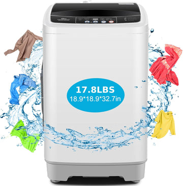 Portable Washing Machine 17.8Lbs Capacity Portable Washer with Drain Pump 2.4Cu.ft Full-Automatic Compact Washer with 10 Programs 8 Water Level for Home, Apartment, RV, Dorms