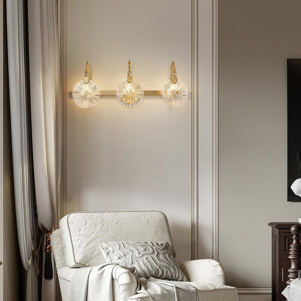 3-Light Bathroom Light Fixture Over Mirror Morden Vanity Wall Sconces Clear Glass Shade Living Room, E12 Base, Brass