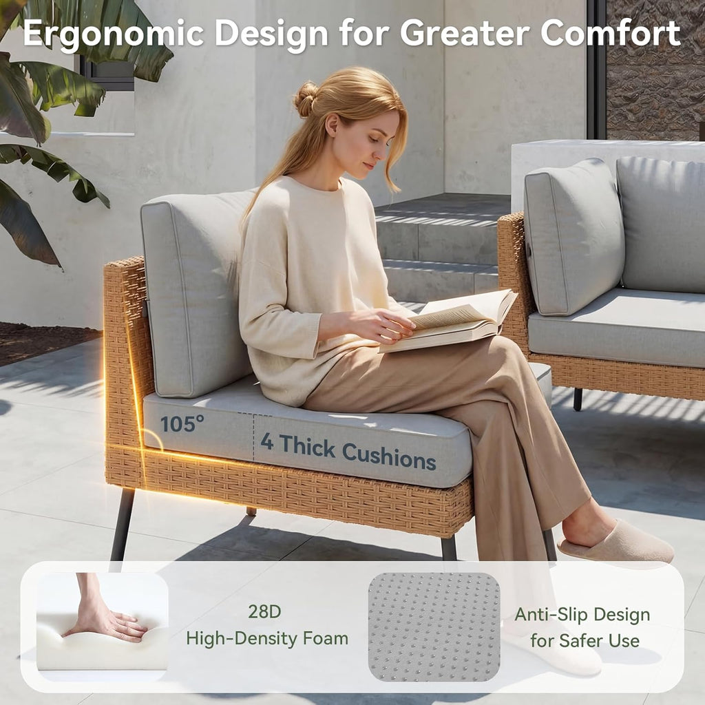 8 Piece Patio Furniture Set, 8 Seats Outdoor Sectional Sofas with Thick Cushion, Wicker Outdoor Patio Furniture Set
