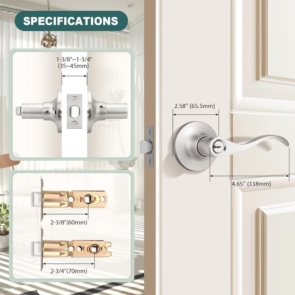 Entry Door Handles with Lock and Same Keys, Brushed Nickel Keyed Aliked Entry Door Lock Sets Doors - Door Lever