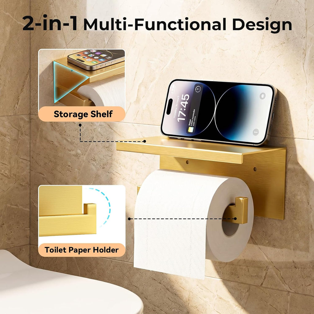 10-Piece Brushed Gold Bathroom Hardware Set SUS304 Stainless Steel, 2×23.6" Towel Bars, 2 Towel Rings, 2 Toilet Paper