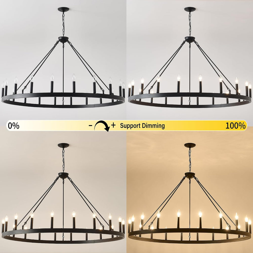 53 Inch Black Extra Large Wagon Wheel Chandelier