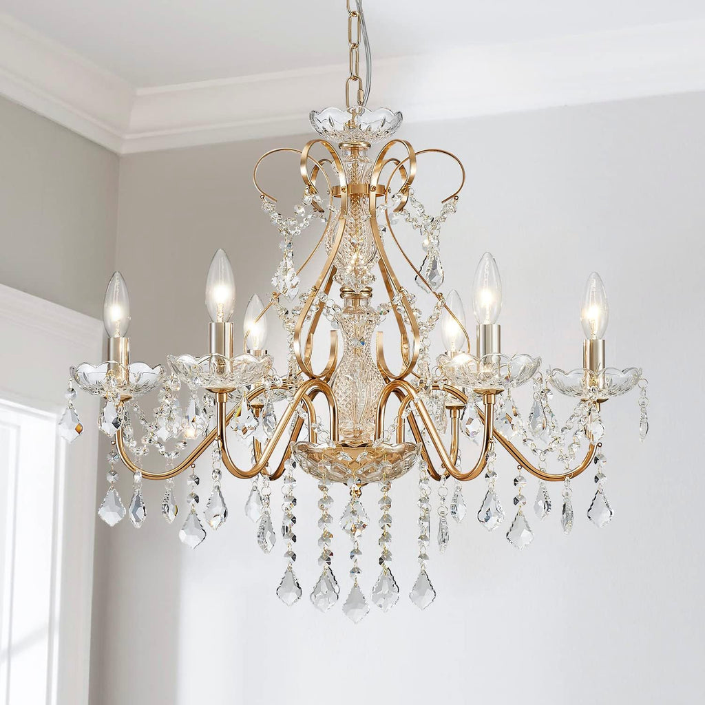 6 Light Crystal Chandelier Light Fixture Modern Chandelier Crystal Lighting, French Gold Crystal Raindrop Chandelier for Dining Room,Bedroom,Living Room, H23 x D24 A101-B0C1JJ94L8