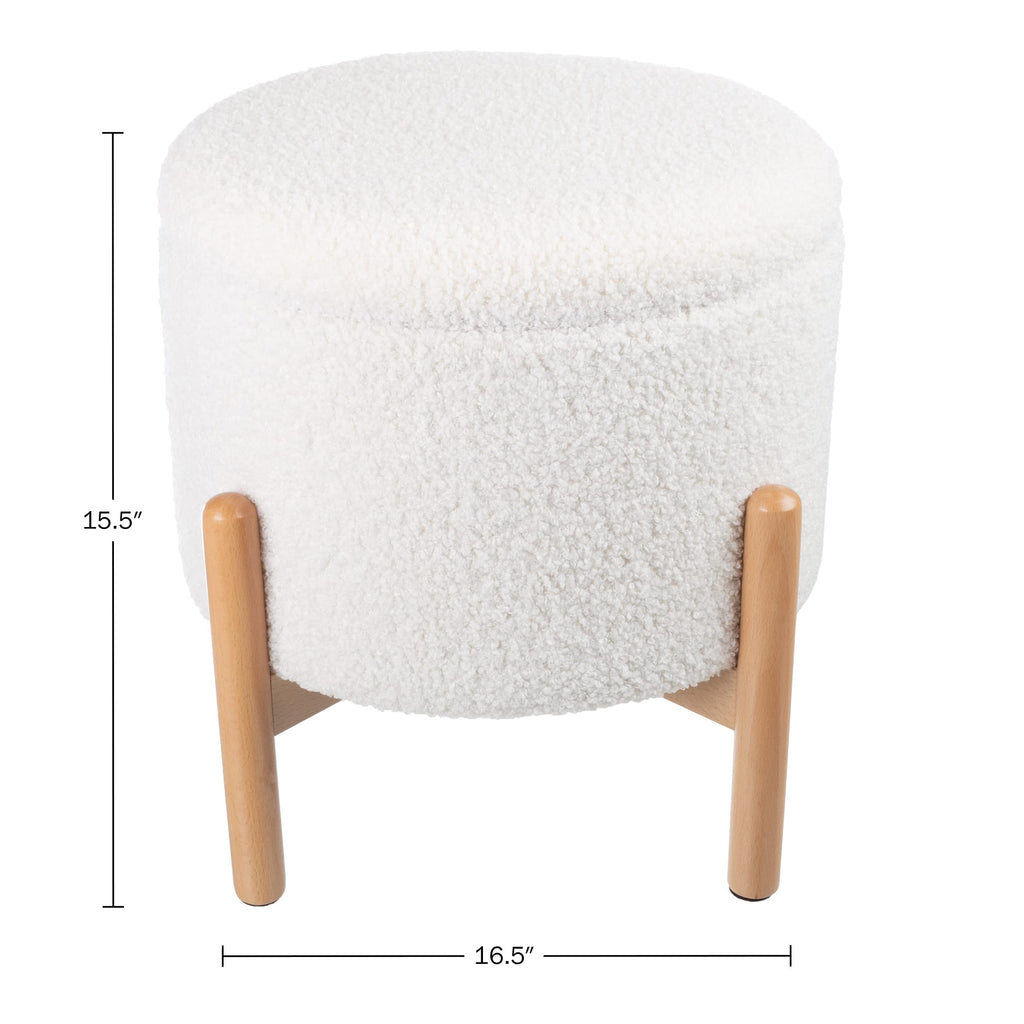 Round Sherpa Storage Ottoman Pouf with Removable Lid - Plush Couch Footrest & Hidden Organizer for Small Spaces, Dorm