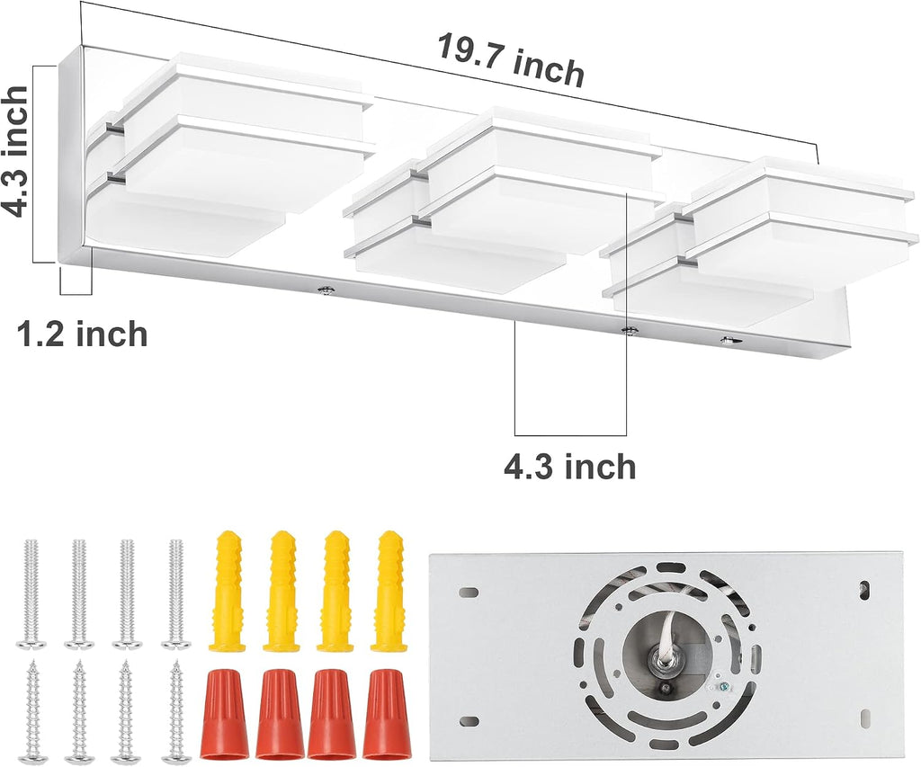 3 Color Temperature Dimmable Bathroom Light Fixtures over Mirror, LED Chrome 3 Light Vanity Lighting Fixtures