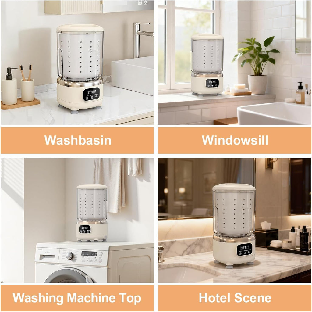 Portable Mini Washing Machine, 2L USB Rechargeable 3000mAh with Spin Dry Basket, 3 Modes Blue Light Cleaning, Compact