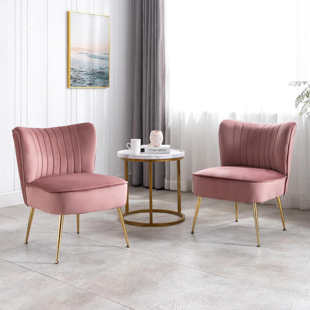 Velvet Accent Chairs Set of 2 Comfy Living Room Chair Armless Slipper Chair Mid Century Side Single Sofa Chair with