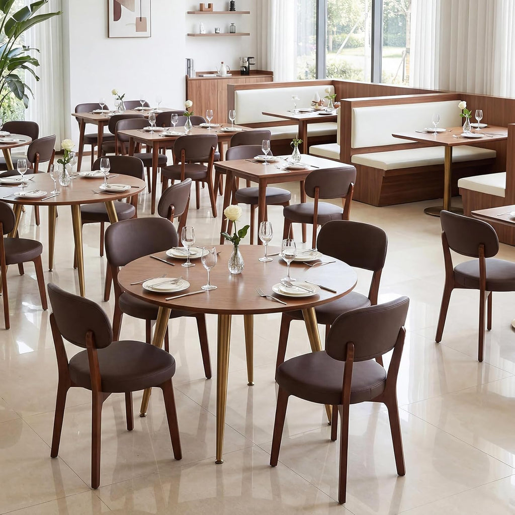 Oak Wooden Dining Chairs Set of 4, Mid-Century Modern Leather Upholstered Kitchen Chair with Solid Wood, Farmhouse