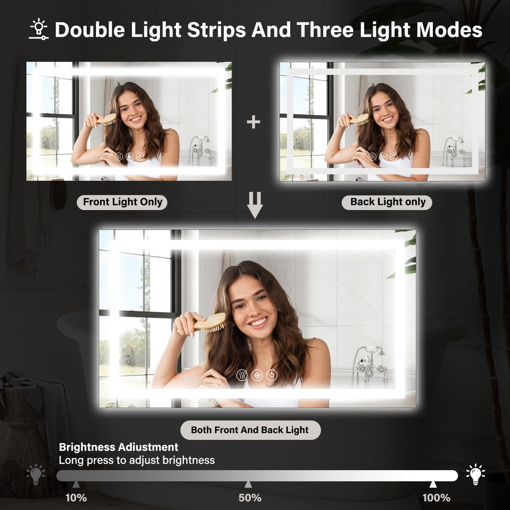 40"X60"LED Bathroom Mirror, Backlit + Front Lit Wall Mirror