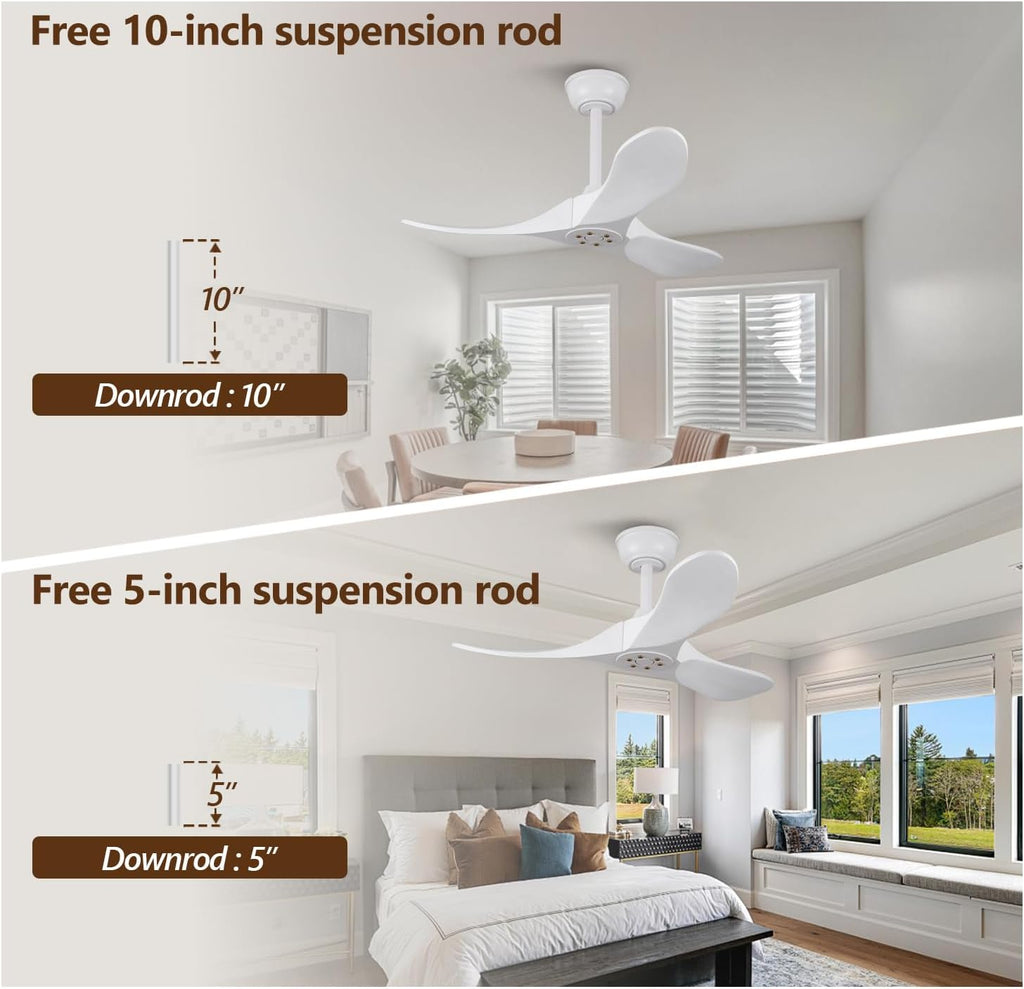 Inspired Maverick Style 36 Inch Solid Wood Ceiling Fan with Remote,White Ceiling Fan no Light,6 Speeds,Noiseless,Reversible DC Motor,Modern Ceiling Fans without Lights for Outdoor Indoor Bedroom Farmhouse,Patios