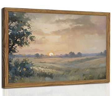 Vintage Sunset Wall Art Rustic Cottagecore Landscape Wall Decor Fall Country Nature Painting Artwork 3D Textured