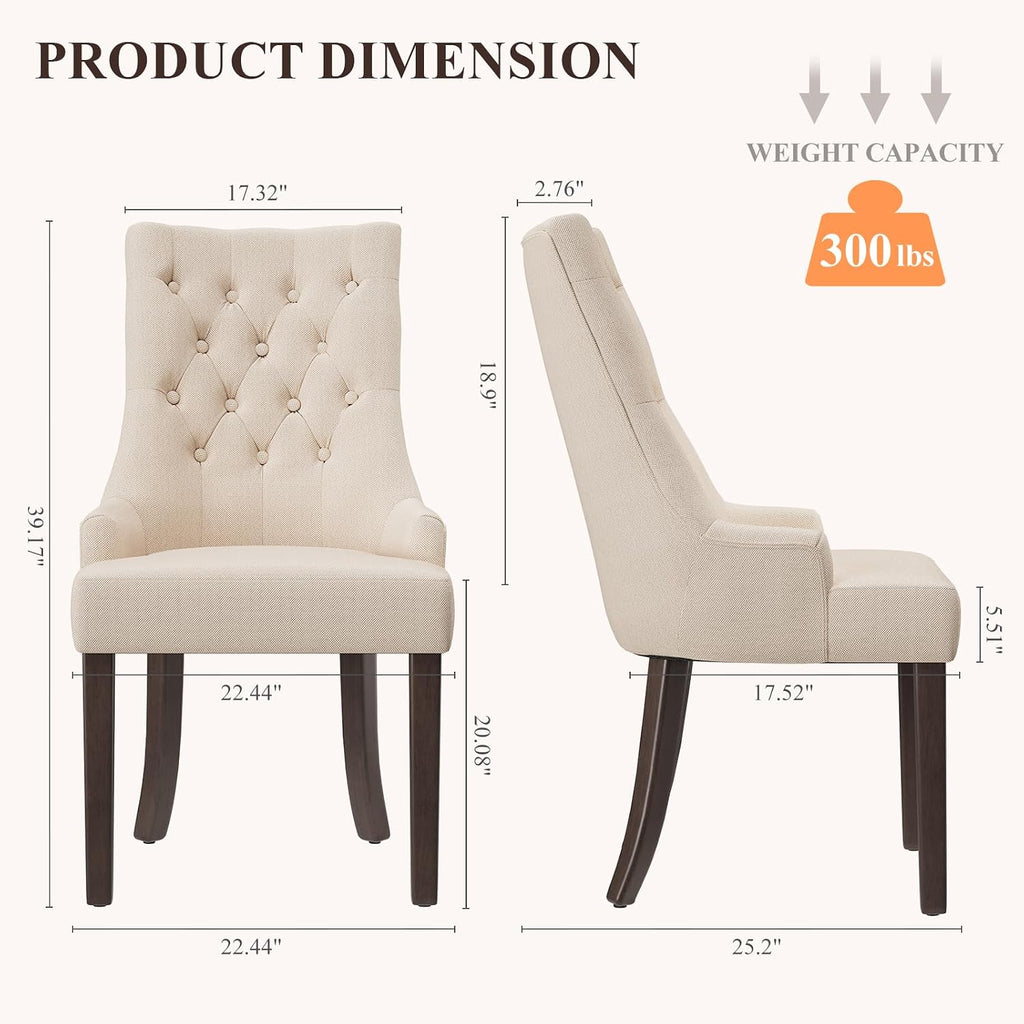 Fabric Side Dining Chairs Set of 2, Wingback Upholstered Dining Room Chairs with Tufted Button, Living Room Chairs
