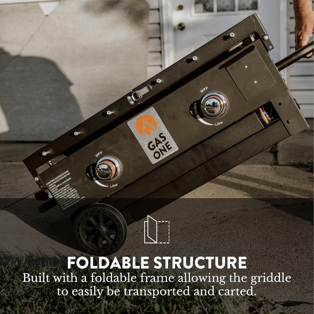 Foldable 2-Burner Propane Gas Grill with 28-Inch Flat Top Griddle, Pre-Seasoned Griddle Pan and Side Shelves for Outdoor Cooking