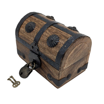 Handmade Pirate Treasure Chest - Wooden Storage Box with Iron Lock & Skeleton Key - Rustic Decorative Jewelry (XXS 5