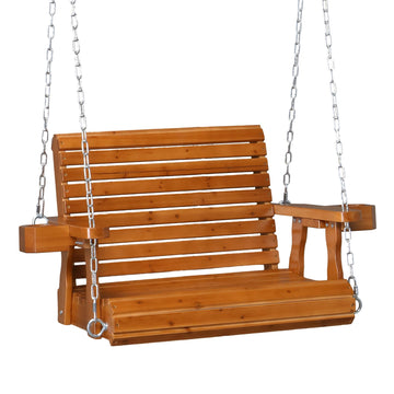 440 LBS Heavy Duty 1-Person Wooden Porch Swing, Brown