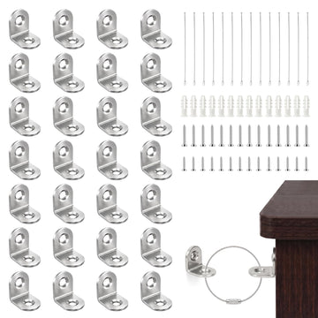 Furniture Anchors, 14 Pack Anti-Tip Straps Kit for Baby Proofing,Silver