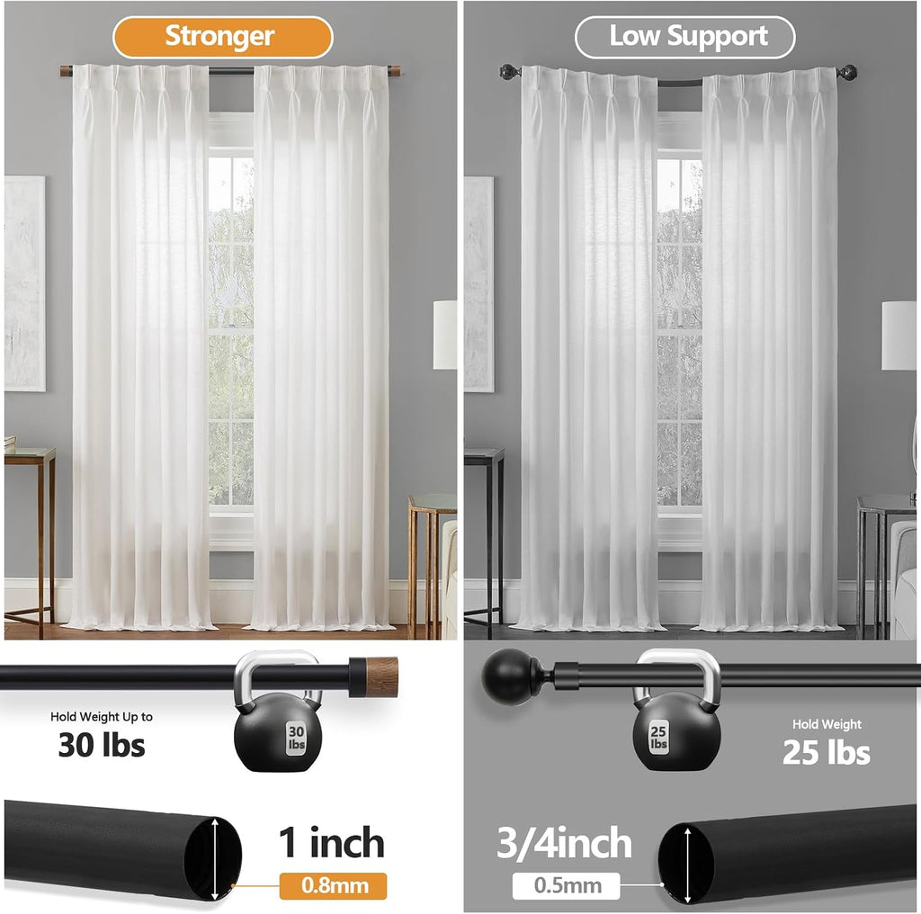Wood Curtain Rods for Windows,1 inch Adjustable Window Curtain Rods with Imitation Wood Grain