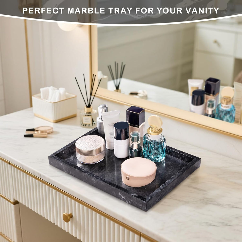 Marble Bathroom Tray for Countertop & Home Decor, Natural Decorative Marble Tray for Jewelry & Perfume Organizer