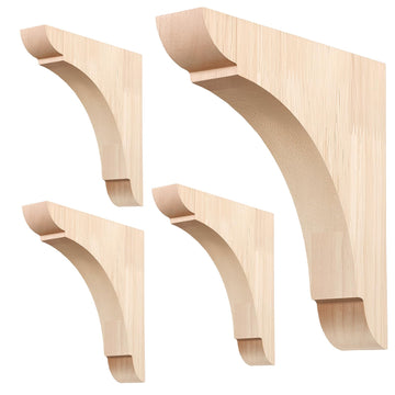 4 Pcs Wood Corbels, 6 x 6 x 1.2 Inch Wooden Shelf Brackets Unfinished Natural Rubber Wood Shelf Bracket with Hanging