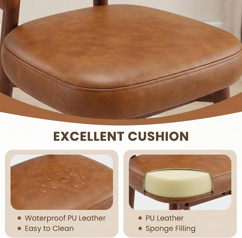 Wooden Dining Chairs Set of 2, Modern Upholstered Dining Room Chair, PU Leather Kitchen Side Chairs with Curved Open