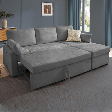 85" L Shaped Sectional Sofa Couch, Pull Out Couch Sleeper Sofa Bed, Soft Chenille Deep Seat Sofa, Reversible Chaise