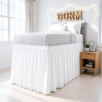 Dorm Bed Skirt Twin XL 54 Inch Drop, 100% Microfiber Extra Long College Dorm Room Bedskirts Dust Ruffle with Split