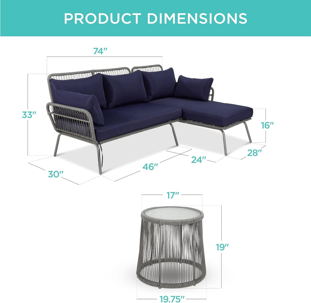 Best Choice Products Outdoor Rope Woven Sectional Patio Furniture L-Shaped Conversation Sofa Set for Backyard