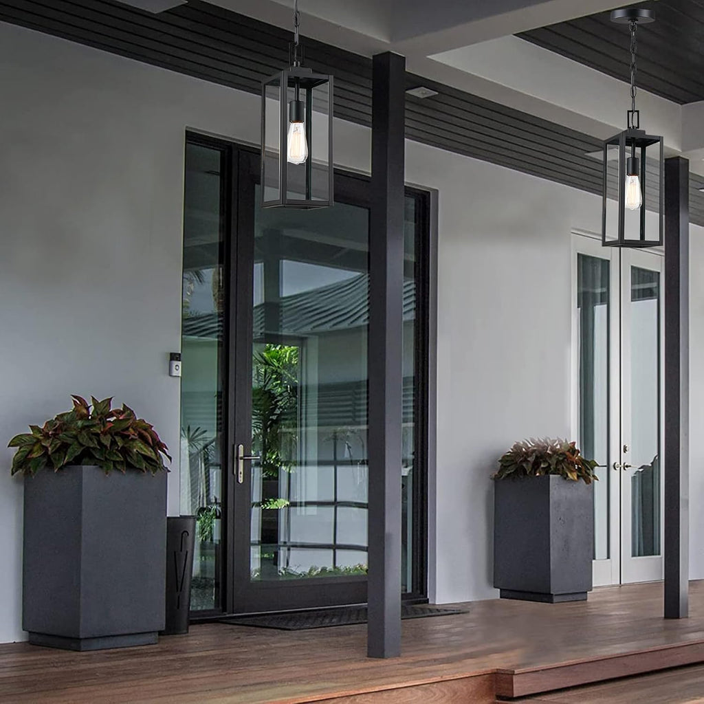 17 Inch Outdoor Pendant Light for Porch,Metal and Glass Outside Hanging Light Ceiling Mount Exterior Hanging Lantern