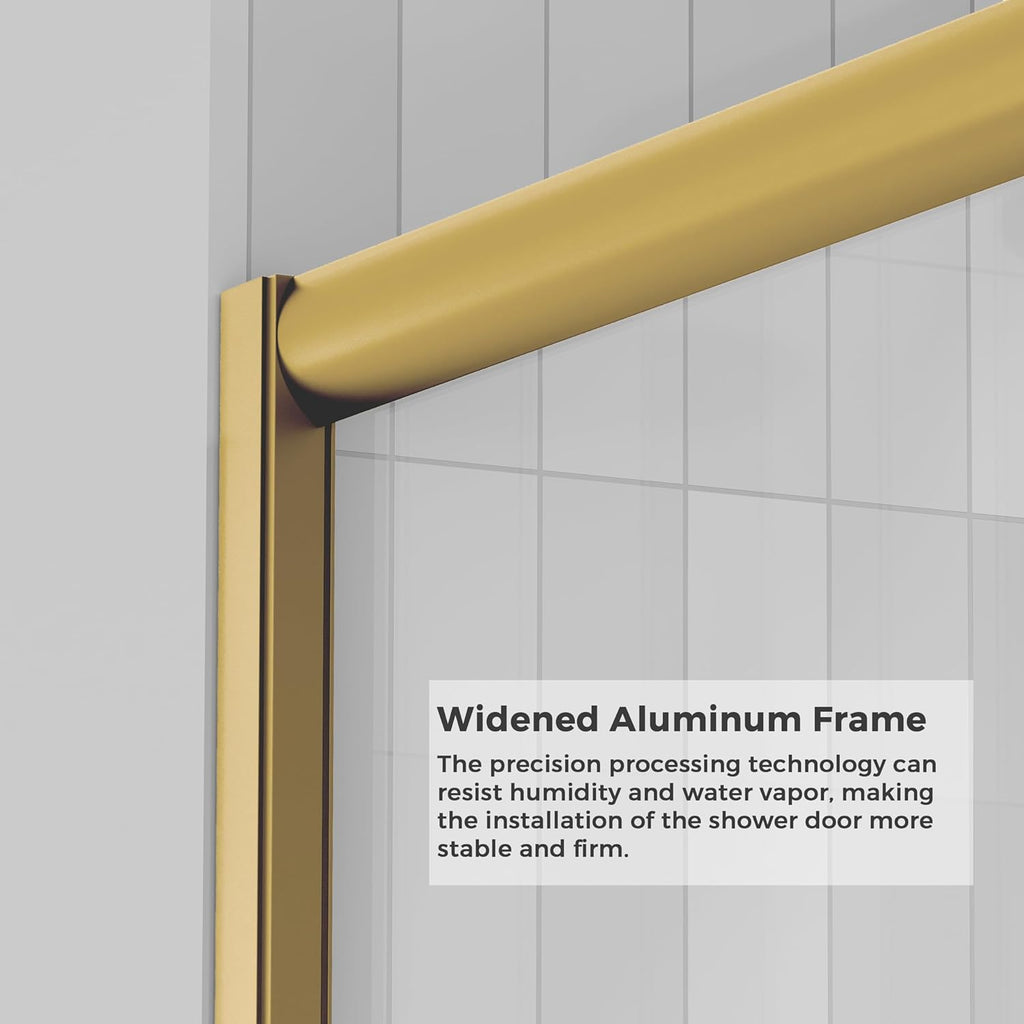 60.in W x 75.in Semi-Frameles Shower Door with Clear SGCC Tempered Glass and Easy Roller System，Gold Sliding Shower