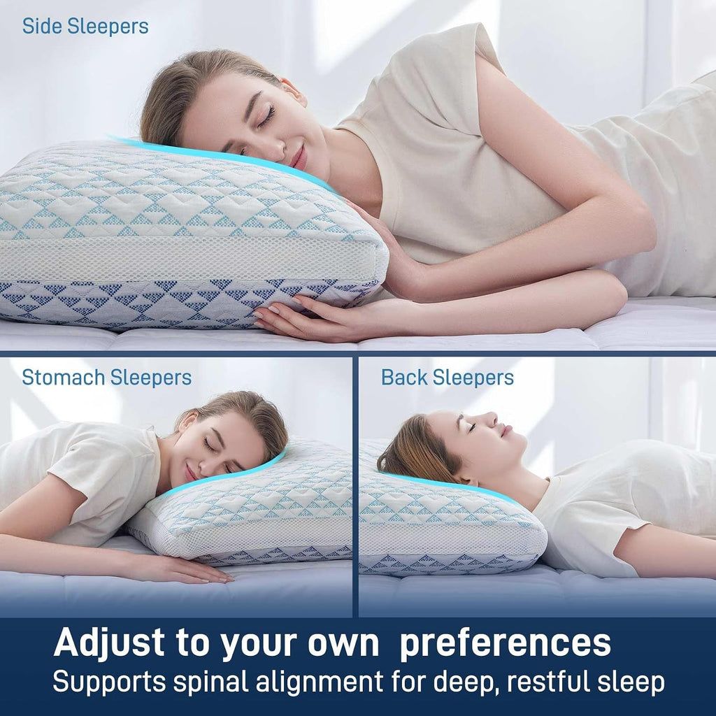 Shredded Memory Foam Soft Bamboo Viscose Pillows Adjustable Hypoallergenic Hotel Quality Bed Pillows for Side, Back