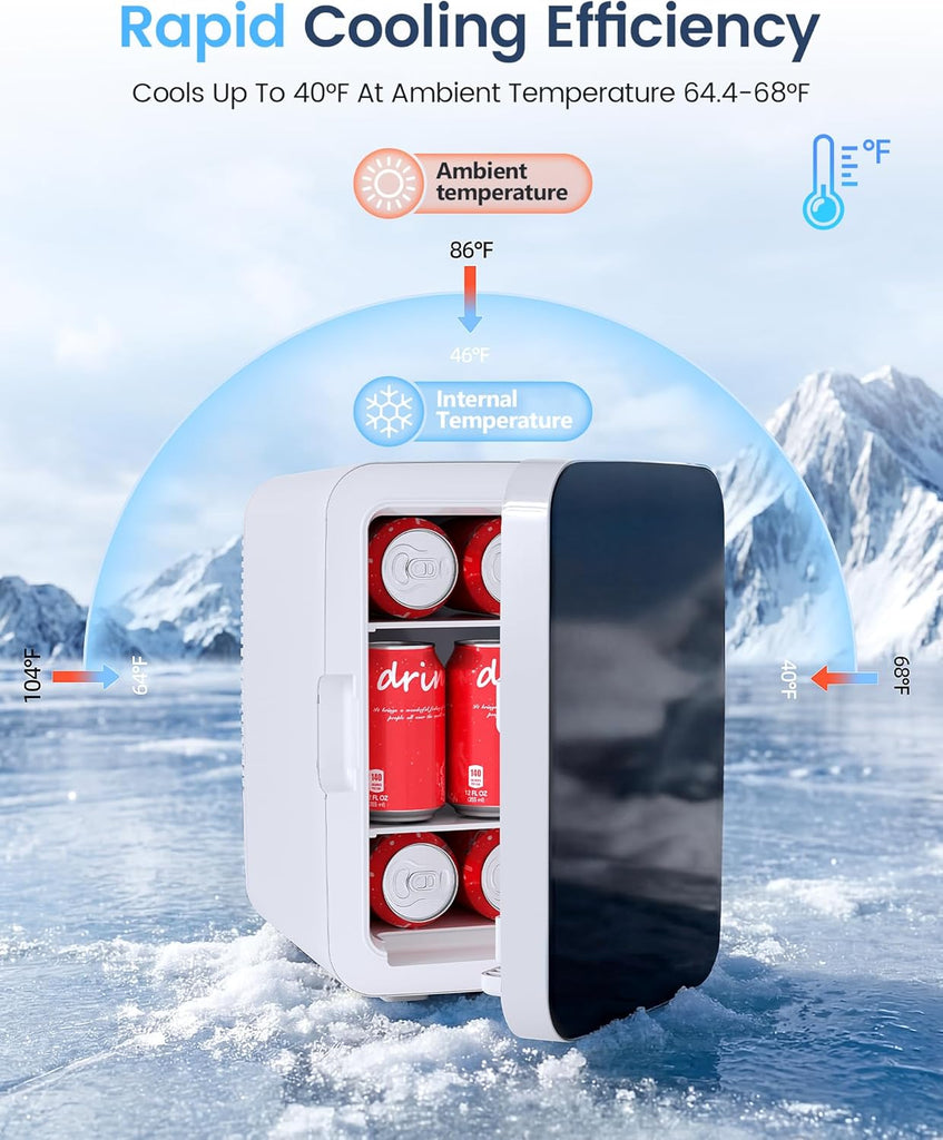 10L Compact Mini Fridge, Portable Small Refrigerator, Small Cosmetics Cooler, 2.6 Gal Mini Fridge with AC/DC Adapters