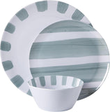 Cottage Stripes 12-Piece Melamine Plates and Bowls Dinnerware Set - Outdoor, Camping, & Everyday Use - Assorted Colors