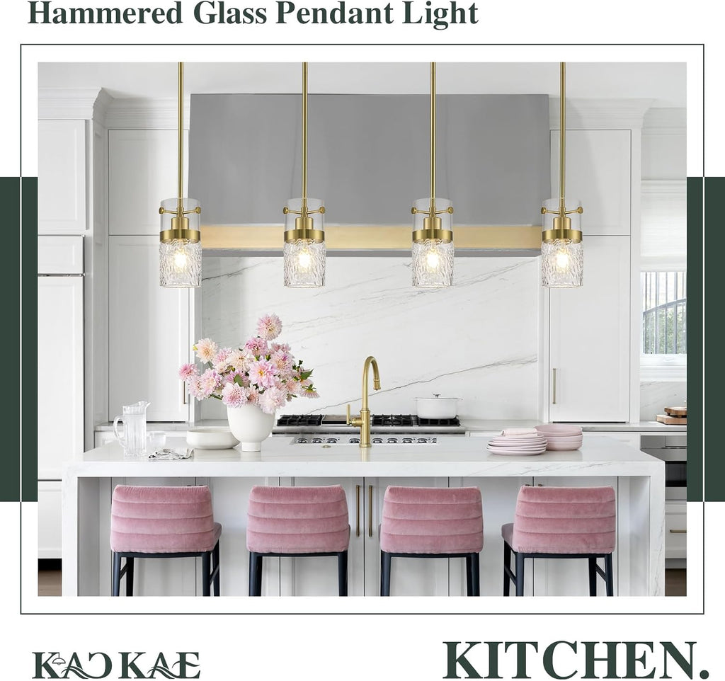 Glass Pendant Light Kitchen Island Brush Gold Modern Pendant Light Fixture with Water Ripple Glass 1-Light Mini