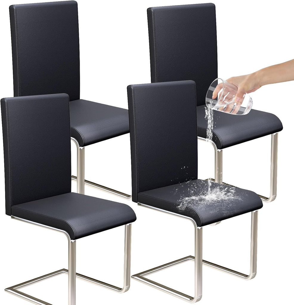 Modern Dining Chairs Set of 4, Faux Leather Dining Room Chairs with Armless Design and Chrome Legs, Space-Saving Kitchen Chairs